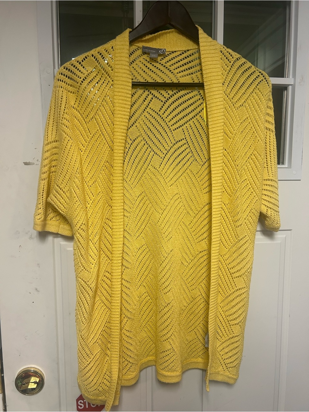 Sears Yellow Open-Front Short-Sleeve Knit Cardigan